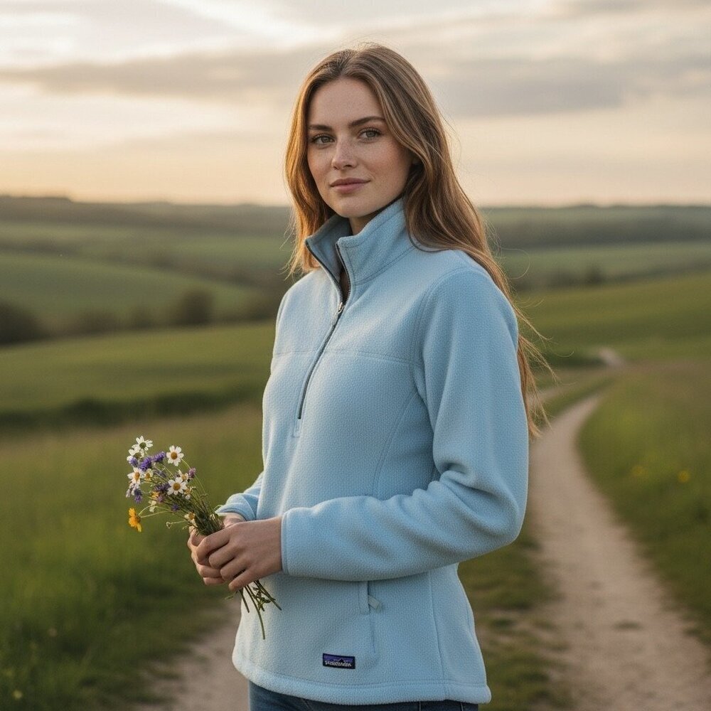 Patagonia Synchilla Light Blue 1/4 Zip Fleece Pullover Women’s Size Medium